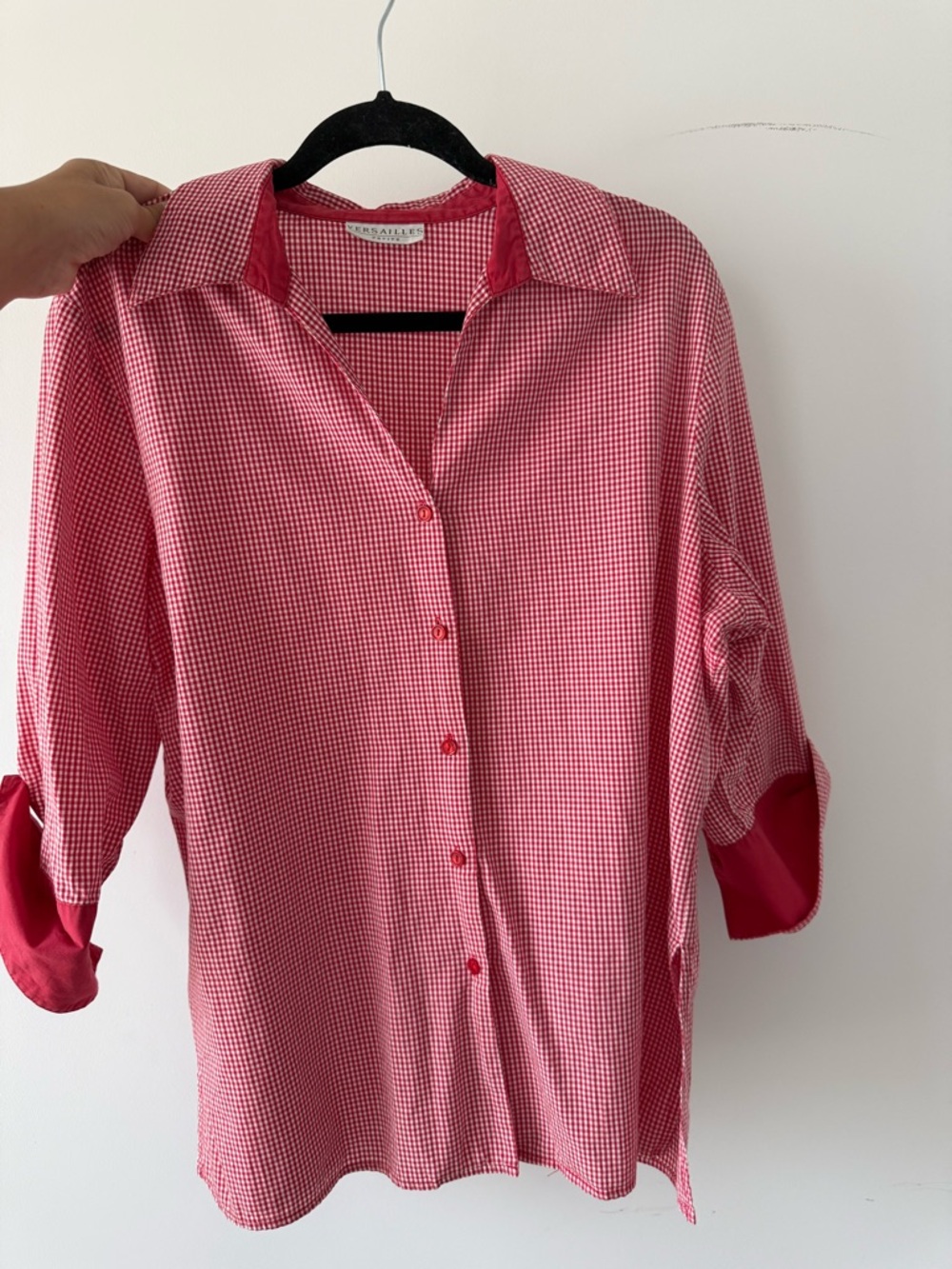 Red Gingham Button-Up Blouse